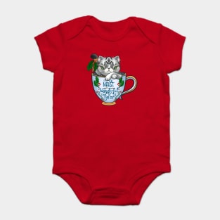 “It’s the Most Wonderful Time of the Year” Genki the silver tabby cat in a teacup for Christmas Baby Bodysuit